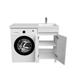 Тумба с умывальником напольная для стиральной машины с дверцами, 110 см, правая, белая, Optima Home