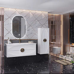 Тумба Opadiris Ибица 120, подвесная, цвет белый/золото, вар.2 (под раковину CeraStyle 121)