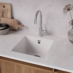 SINARA 400-U Мойка кухонная из кварцгранита цвет: грей комплектация: крепеж, сливная арматура с пере