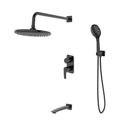 Душевая система скрытого монтажа с тропическим душем, ручным душем и изливом, черный матовый, Ray, I