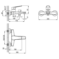 Смеситель для ванны с коротким монолитным изливом, хром