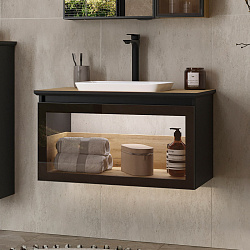 Тумба подвесная со столешницей Strong 80.1Y, дуб черный/дуб эвок