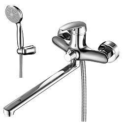 Смеситель универсальный с плоским изливом 30 см,  поворотный переключатель, латунь/хром