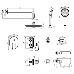 VERBA Встраиваемый смеситель с верхним душем Ø25 см, лейка для душа Ø120 мм, латунь/хром, LM11422C