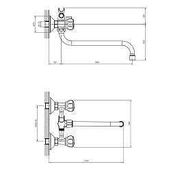 Смеситель DECOROOM DR50045R двуручный для ванны универсальный с поворотным изливом 300 мм