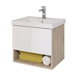 DREJA.eco Тумба PERFECTO 60 см, подвесная, 1 ящик, дуб эврика/белый глянец (Grace 60)