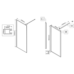 Душевая перегородка Walk-In VSW-1HP100GWBG, 1000*2000,браш.золото, стекло ламинир. с золотыми нитями
