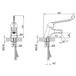 PROJECT Смеситель для раковины с локтевой рукояткой, монолитный, латунь/хром, LM4606C