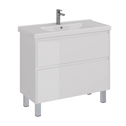 Тумба Lemark COMBI 100 см под 1 раковину, подвесная/напольная, 2 ящика, цвет корпуса, фасада: Белый