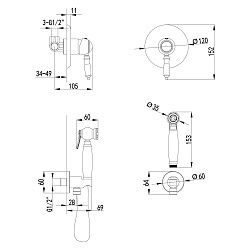 Встраиваемый смеситель с гигиеническим душем, латунь/бронза LM4819B