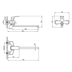 Смеситель универсальный для ванны с поворотным изливом 380 мм, хром