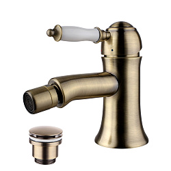 Смеситель для биде с донным клапаном клик-клак, высота излива 6 см, длина 12 см, латунь/бронза