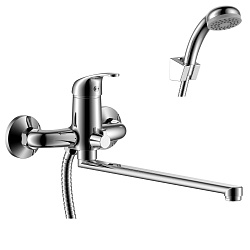 Смеситель универсальный с плоским изливом 32 см, поворотный переключатель, латунь/хром, Y35-32