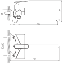Смеситель для ванны, длинный излив, латунь, белый/хром HB22548-8