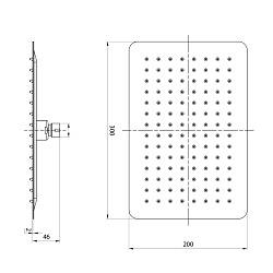 Лейка душевая верхняя, прямоугольная, 30х20см, нерж. сталь/графит