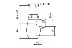 M420 Сифон для тюльпана, умывальника без выпуска 1 1/4" (Ø 32) гибкий отвод в канализацию Ø32х32/40