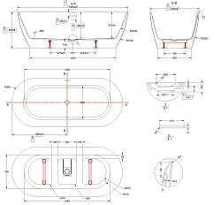 Ванна акриловая Vincea VBT-705-1800, 1800*800*585, цвет белый, щелевой перелив, слив белый, , шт