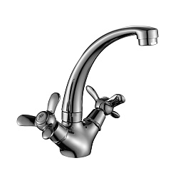 Смеситель для кухни с поворотным изливом, двуручковый, высота излива 17 см, длина 12 см, латунь/хром