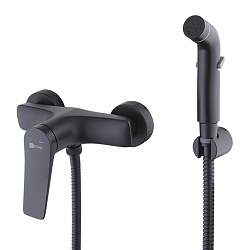 Смеситель настенный с гигиеническим душем, латунь/чёрный