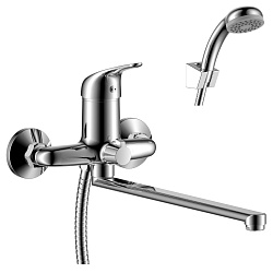 Смеситель универсальный с плоским изливом 35 см, поворотный переключатель, латунь/хром