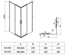 Душевой уголок Soft 2 VSS-3SO2900CLB, 900*900, черный, стекло прозрачное , , шт