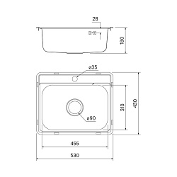 BAS53S0i77, Мойка, нерж. сталь, сатин, 530*430, Basic, ID