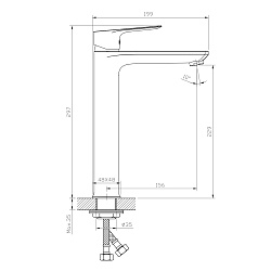 Смеситель для раковины, высокий, монолитный, высота излива 23 см, длина 16 см, латунь/хром