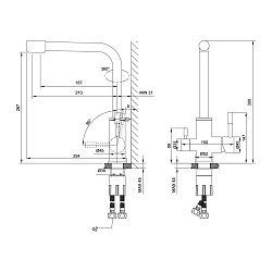 Смеситель для кухни с подключением к фильтру питьевой воды, высота излива 27 см, дл 21 см,LM5061BLN
