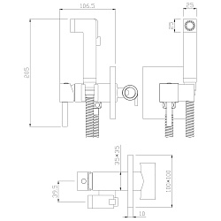 Встраиваемый смеситель с гигиеническим душем, латунь/хром, X25-53
