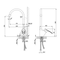Смеситель для кухни с поворотным изливом, высота излива 26 см, длина 17 см, латунь/хромLM3105C