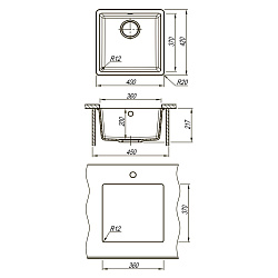 SINARA 400-U Мойка кухонная из кварцгранита цвет: грей комплектация: крепеж, сливная арматура с пере