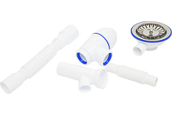 B436VP Сифон для мойки с нержавеющей чашкой 3 1/2 круглый перелив с выходом под стиралку гибкий отво