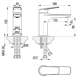 VERBA Смеситель для умывальника монолитный, хром, LM11406C