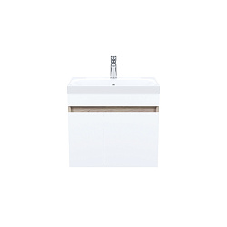 Тумба с умывальником подвесная с дверцами, 60 см, белая/под дерево, Zodiac, IDDIS, ZOD6AD0i95K