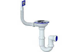 Y410 СИФОН ДЛЯ МОЙКИ ПРЯМОТОЧНЫЙ С ВЫПУСКОМ 3 1/2 на Ø40  С КВАДРАТНЫМ ПЕРЕЛИВОМ  БЕЗ ОТВОДА