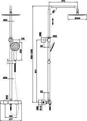 см.64526 Душевая система BRASKO (смеситель термостатический) 3 режима шланг 150 металл