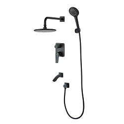 Встраиваемый смеситель с верхним душем Ø22,6 см, лейка 3 режима Ø110 мм, излив 16 см, латунь/чёрный