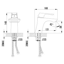 Смеситель для раковины, монолитный, каскадный, высота излива 9 см, длина 13 см, латунь/хром