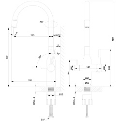 ВЫВОД EXPERT Смеситель для кухни с гибким изливом с подкл.к фильтру пит.воды, нерж. сталь / графит