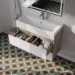 Тумба с умывальником подвесная с ящиками, 80 см, белая/под дерево, Zodiac, IDDIS, ZOD8AB0i95K подхо