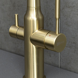 EXPERT Смеситель для кухни с гибким изливом с подкл.к фильтру пит.воды, нерж. сталь / светлое золото