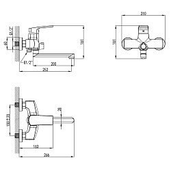 Cмеситель для ванны с коротким поворотным изливом 200 мм, хром