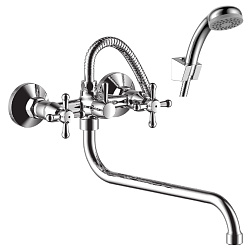 Смеситель универсальный с круглым изливом 31 см, двуручковый, поворотный переключатель, латунь/хром