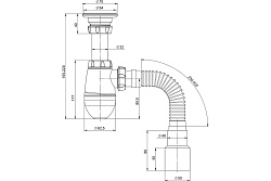 M222 Сифон для тюльпана, умывальника  прикручивающийся выпуск 1 1/4" (Ø 32)  винт 6х85  нержавеющая