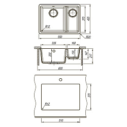 SINARA 550.2-U Мойка кухонная из кварцгранита цвет: шампань  комплектация: крепеж, сливная арматура