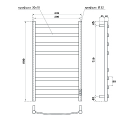 Полотенцесушитель электрический Point Антея PN17858B П8 500x800, диммер справа, черный