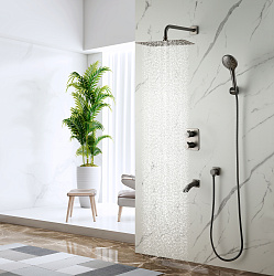 BRONX Встраиваемый термостатический смеситель с верхним душем 30х30 см, 3-х режимной лейкой для душа