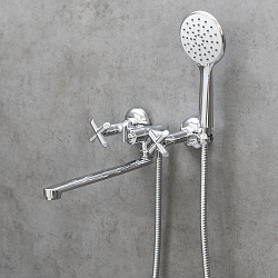 PRACTICA Смеситель для ванны с плоским изливом 30 см, двуручк., повор.перекл., латунь/хром, LM7541C