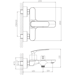 Смеситель для ванны, латунь, хром HB60616