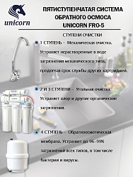 Пятиступенчатая система обратного осмоса Unicorn  FRO-5  c постфильтром и отдельным краном на мойку,